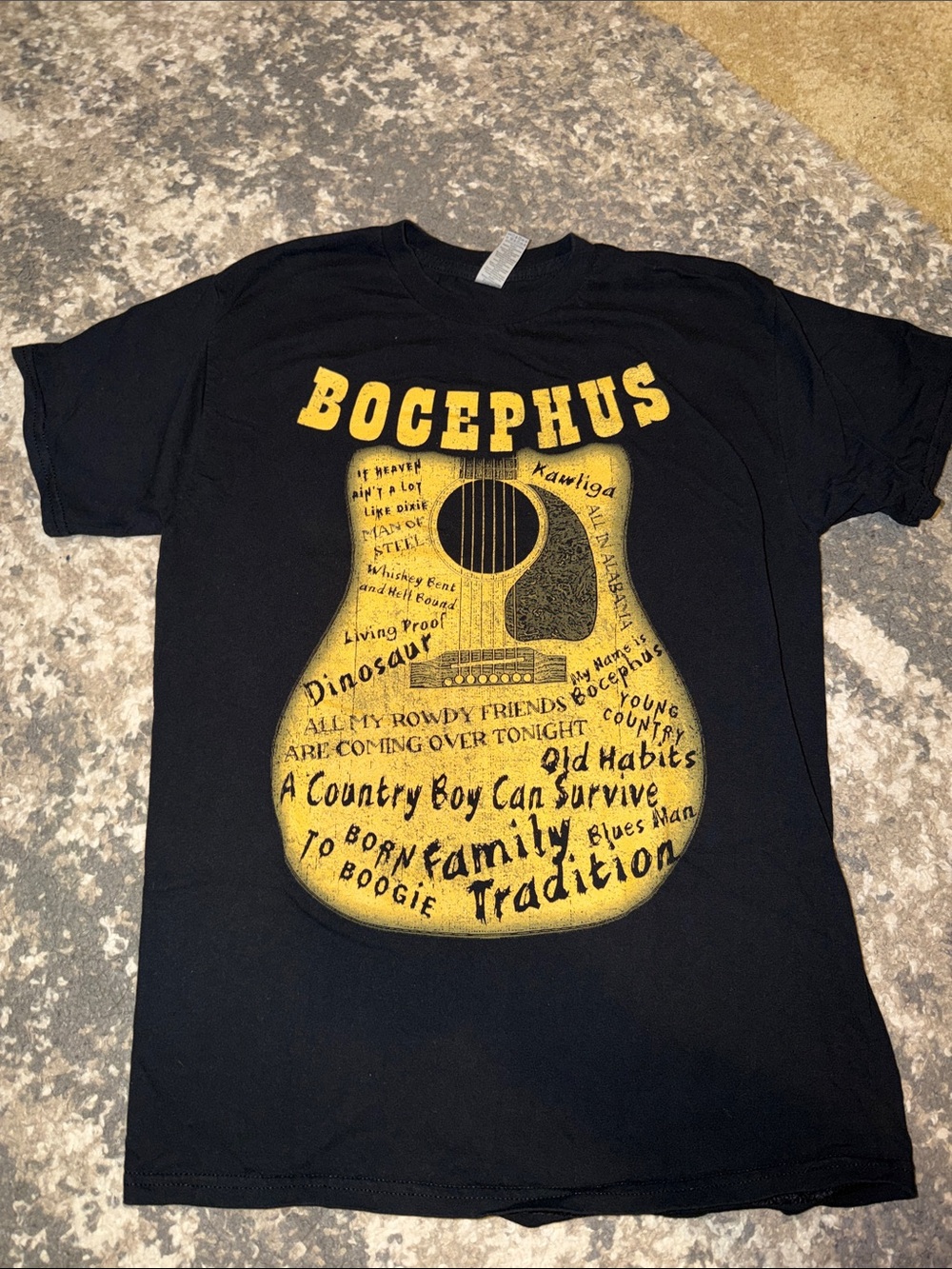 Bocephus Hank Williams Yellow Guitar Graphic Black Tee